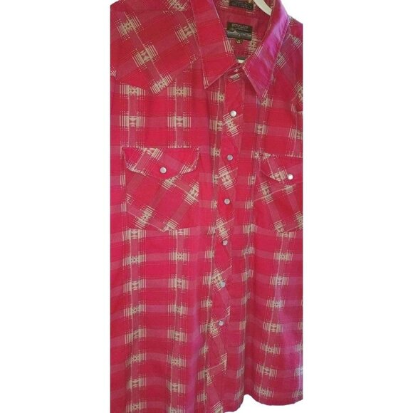 2XL Vintage Outlaw Western Red Plaid Snap-Front Long Sleeve Shirt With Pockets - Picture 2 of 10
